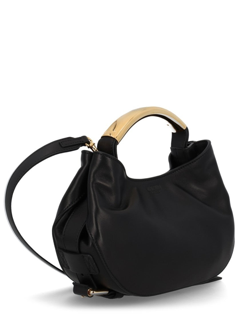 Moschino Black Handle Me Leather Curved Handbag