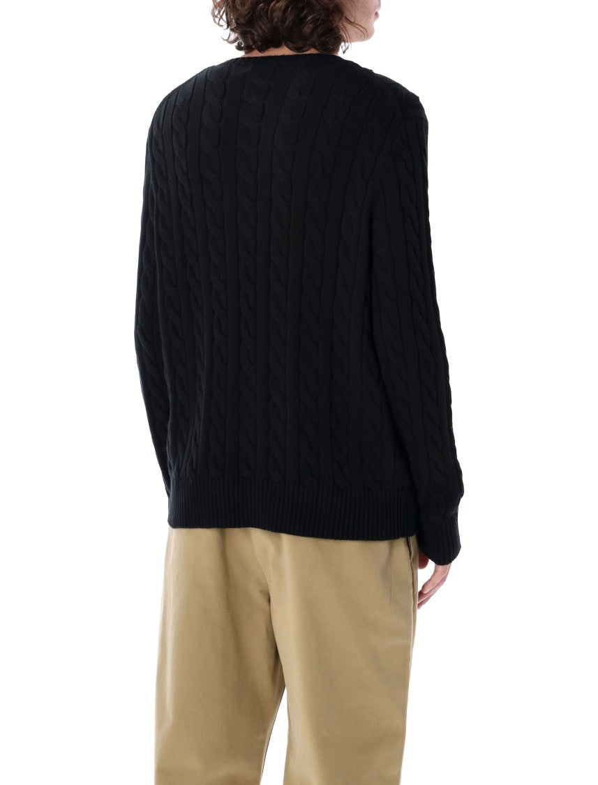 Polo Ralph Lauren Cable-Knit Black Cotton Sweater With Ribbed Trims