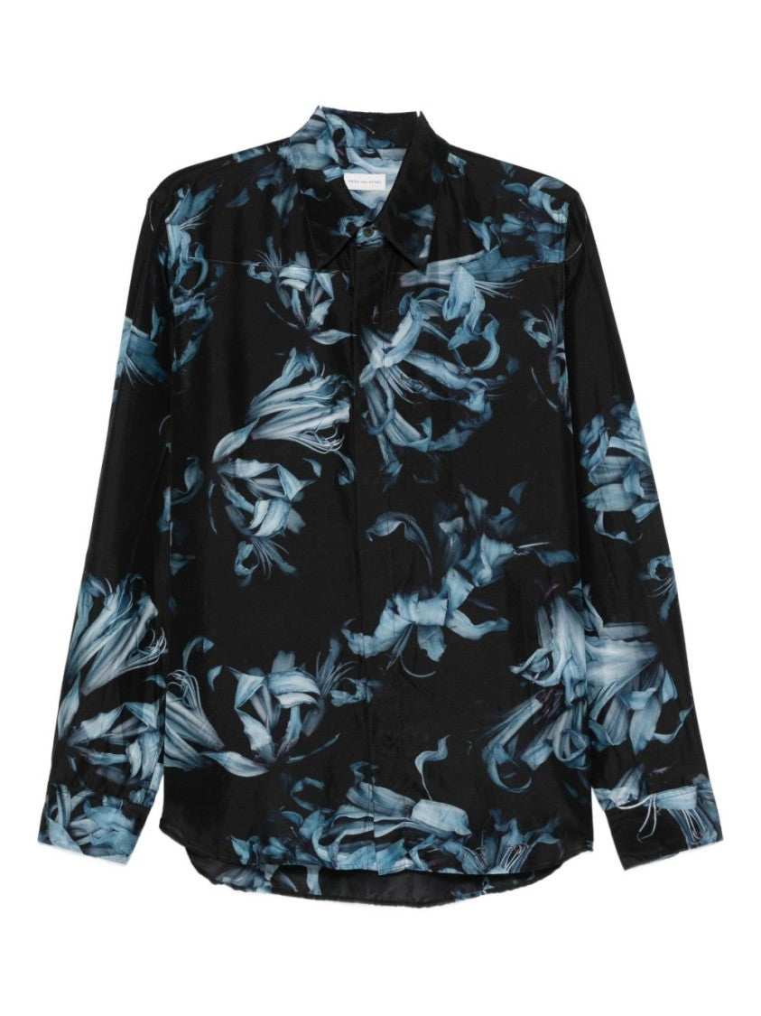 Dries Van Noten Blue All Over Floral Button Shirt