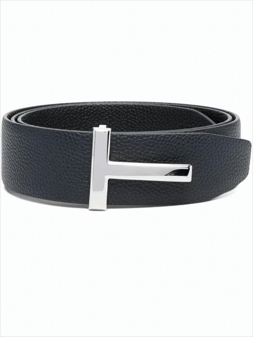 Tom Ford Textured Leather Belt With Distinctive Metallic Buckle
