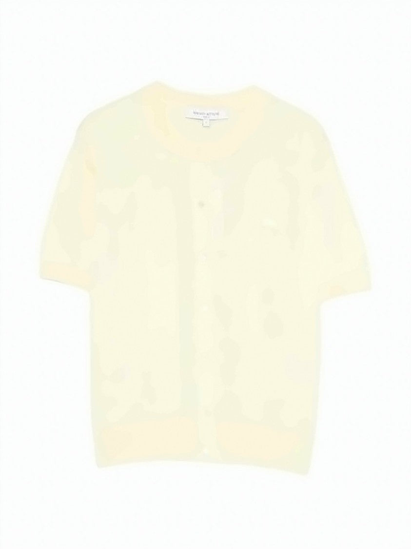 Maison Kitsuné Short-Sleeved Wool Sweater With Button-Down Front And Embroidered Logo