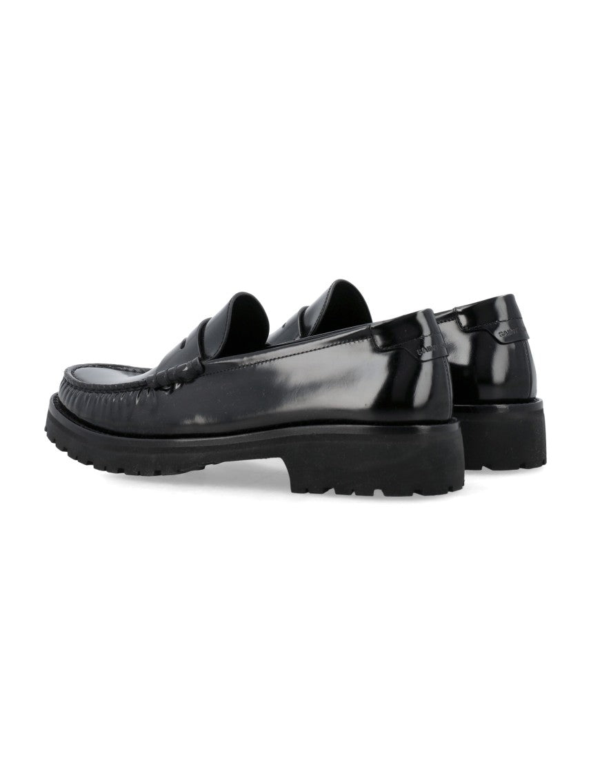 Saint Laurent Polished Black Leather Penny Loafers