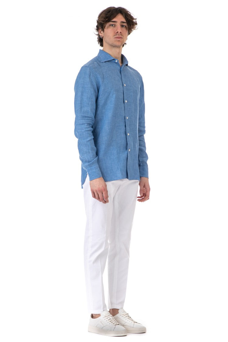 Borriello Pure Linen Long-Sleeve Shirt With Mother-Of-Pearl Buttons
