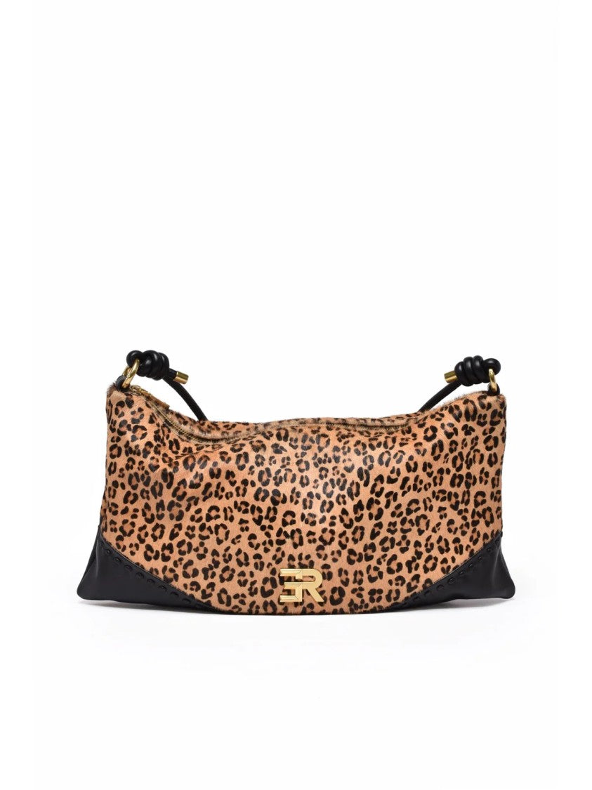 Ermanno Firenze Alicia Leopard Print Shoulder Bag With Gold Hardware Accents