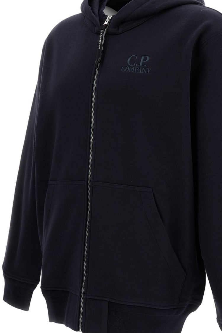C.P. Company Diagonal Raised Fleece Zip Hoodie With Logo Detail