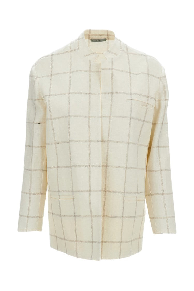 Dusan White Mandarin Checked Jacket