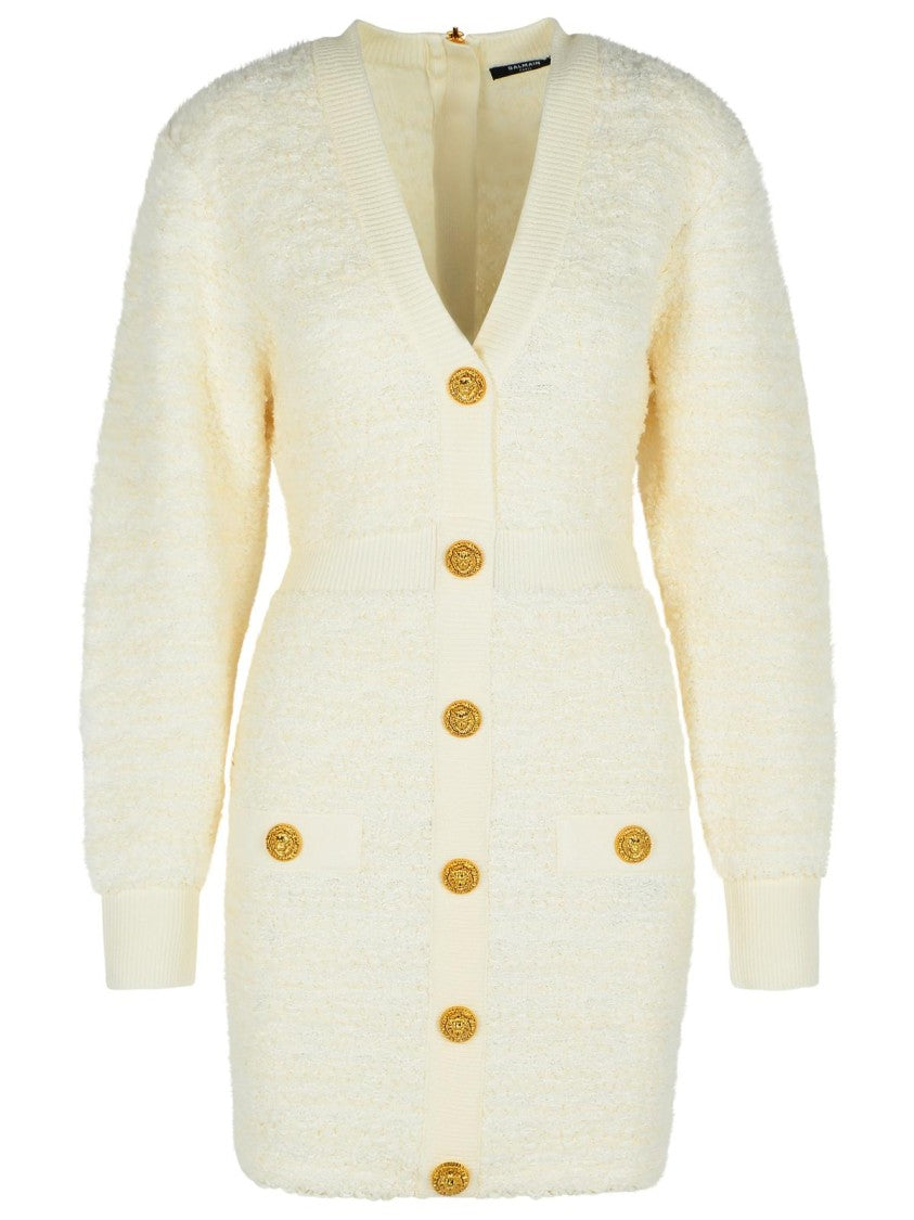 Balmain White Wool Blend Dress