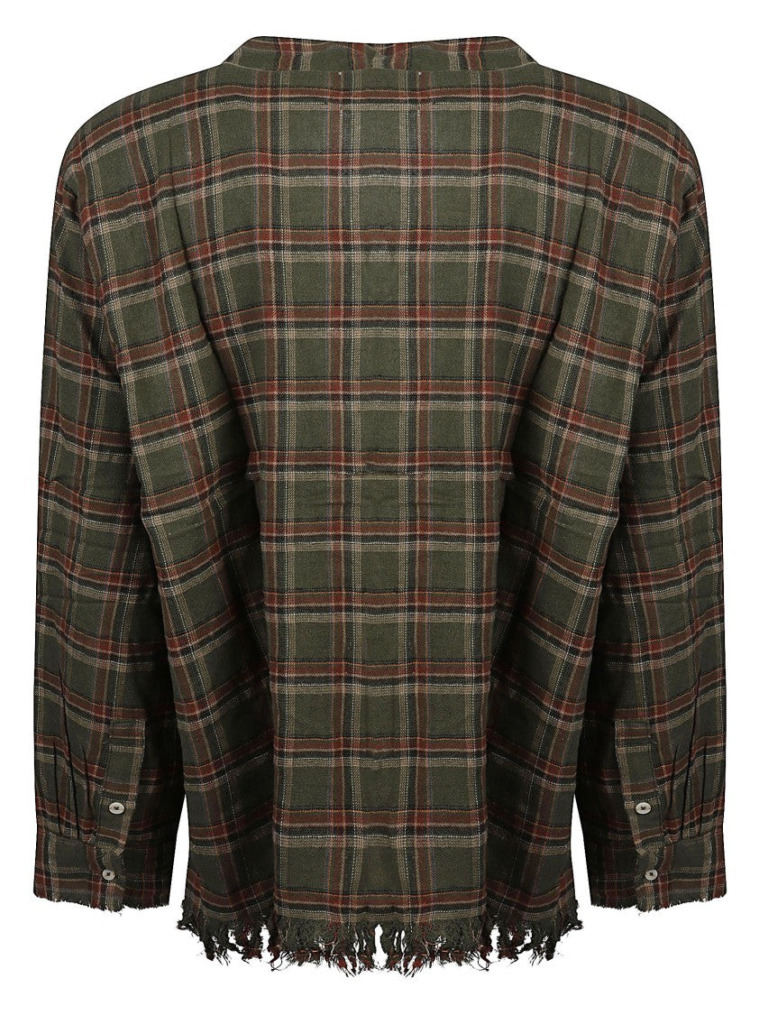 Found Raw Cut Fringe Plaid Cotton Shirt