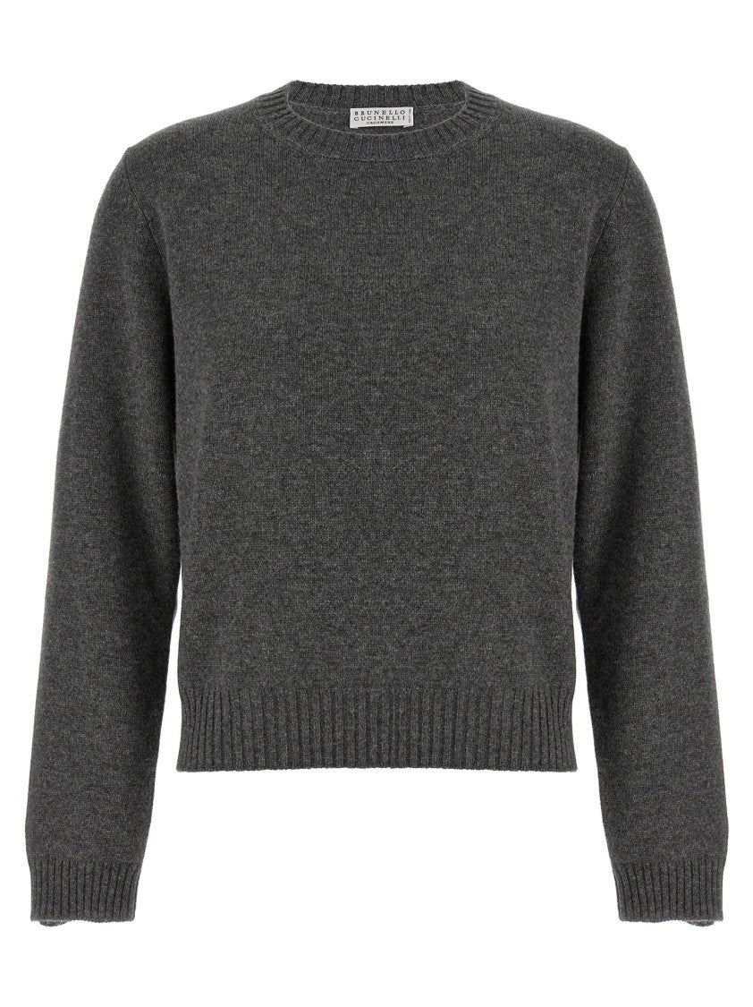 Brunello Cucinelli Grey Cashmere Sweater With Crew Neck