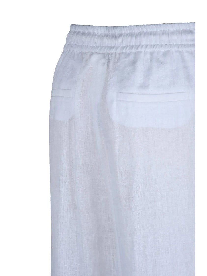 Marella Sport White Mattino Brushed Wide-Leg Linen Pants