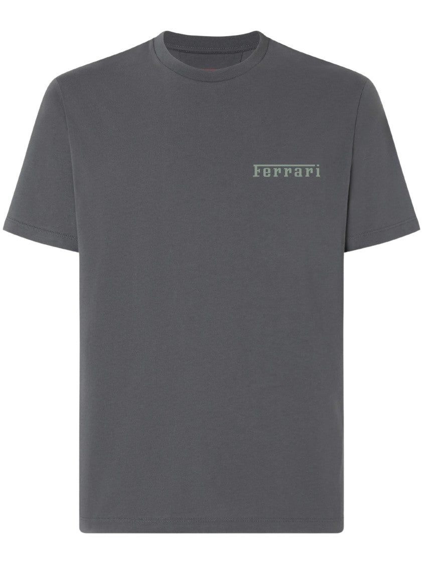 Ferrari Grey Logo Print Cotton T-Shirt