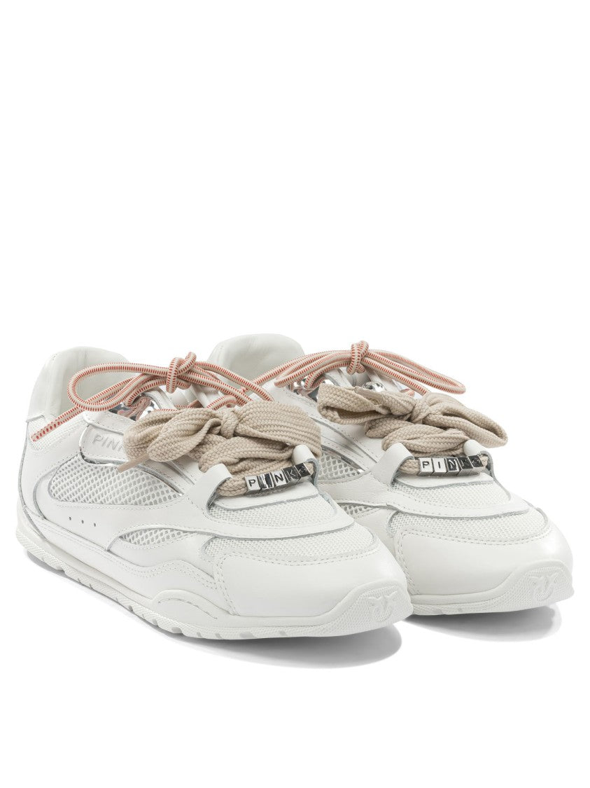 Pinko White Leather And Mesh Sneakers