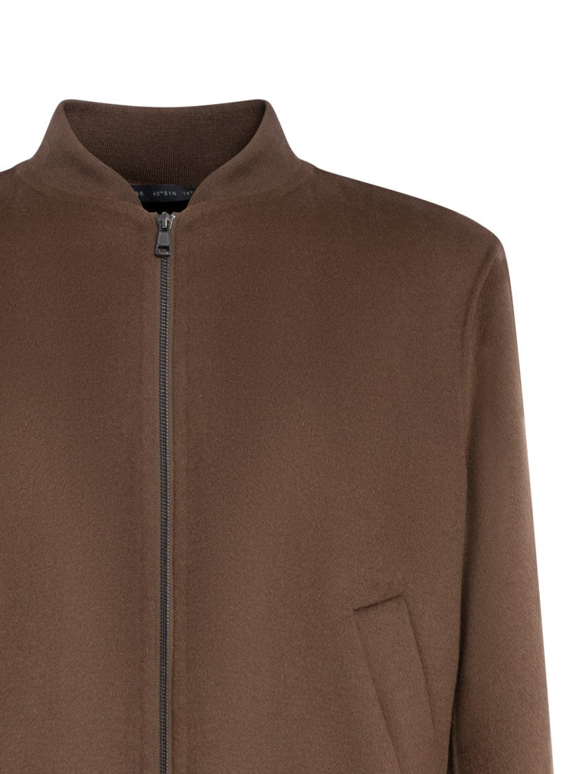 Low Brand Chocolate Brown Slim-Fit Bomber Jacket With Design