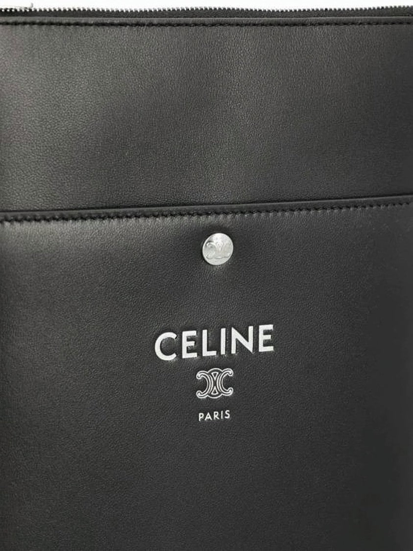 Celine Lambskin And Calfskin Rectangular Pouch With Snap Button Closure