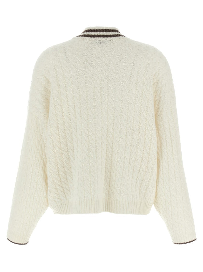 Brunello Cucinelli Braided Cashmere Cardigan With Logo Patch