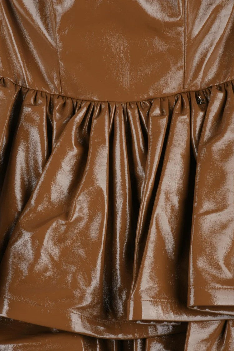 Elisabetta Franchi Short Faux Leather Dress Heart Neckline - Caramel