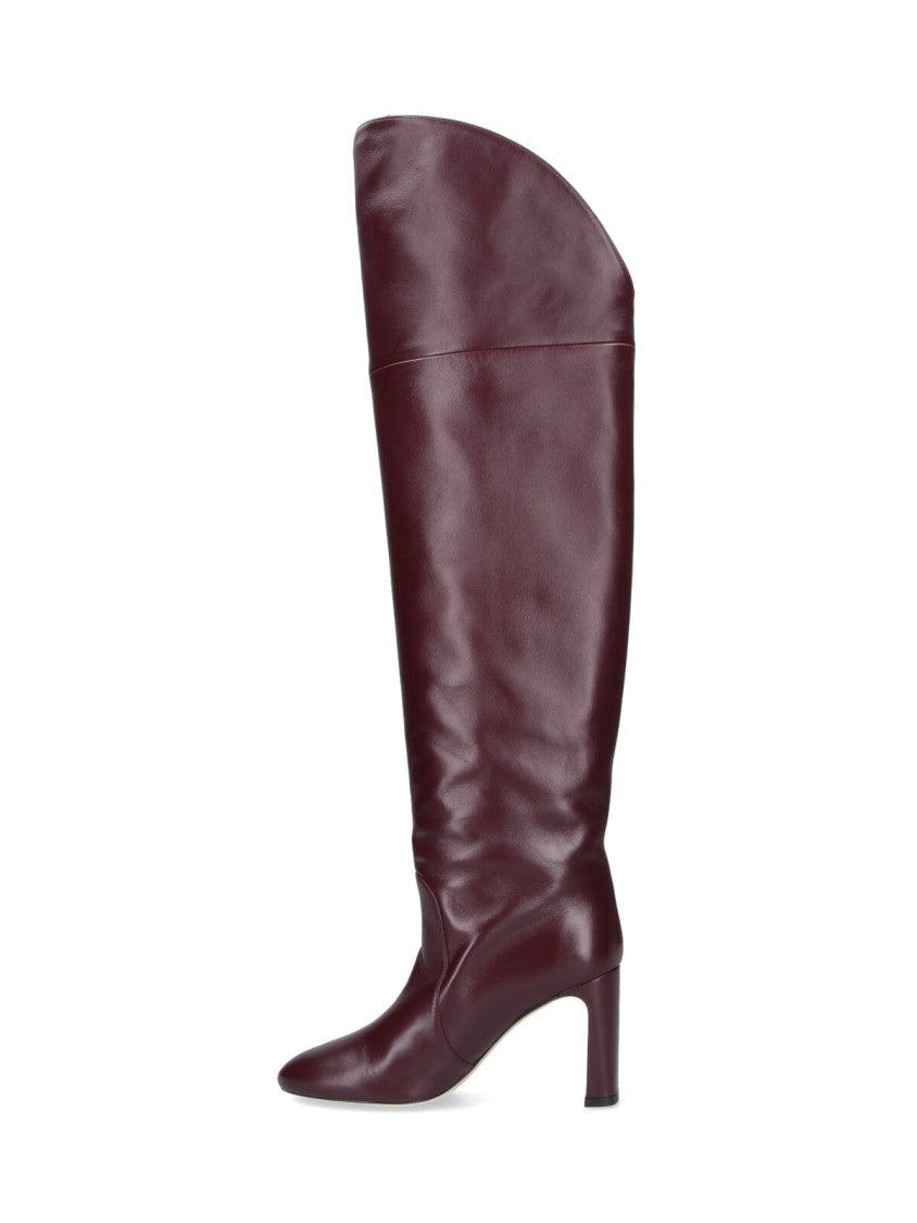 Stuart Weitzman Knee-High Brown Leather Boots With Polished Finish