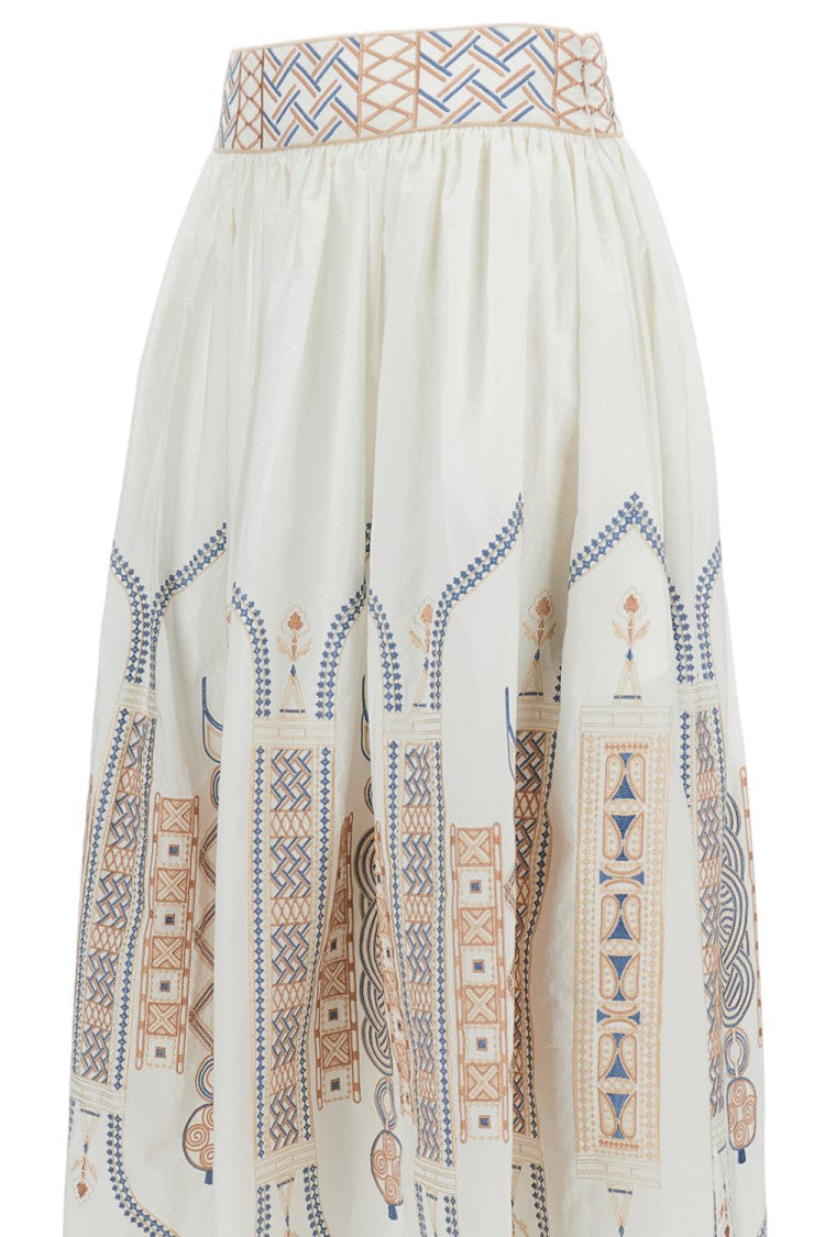 Emporio Sirenuse Embroidered Cotton Poplin Long Skirt