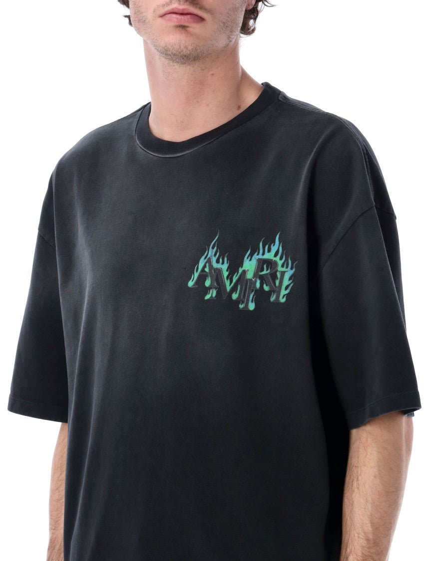 Amiri Crystal Flames Oversized Cotton T Shirt