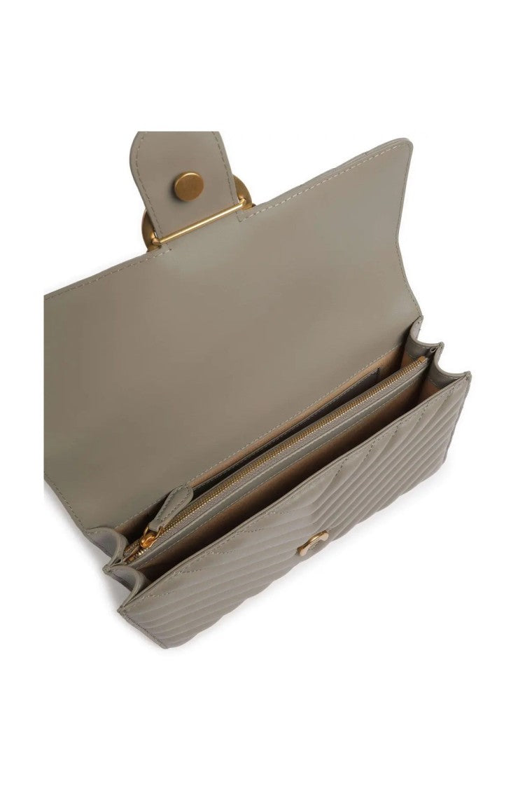 Pinko Beige Chevron-Quilted Love-Bird Clasp Leather Shoulder Bag
