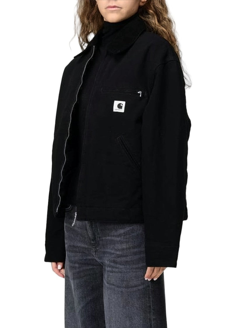 Carhartt Wip Boxy Cropped Black Jacket With Classic Collar And Logo Patch