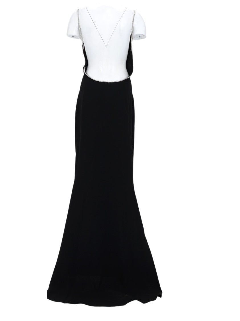Tom Ford Sleeveless Black Satin Evening Dress With Chain Embroidery