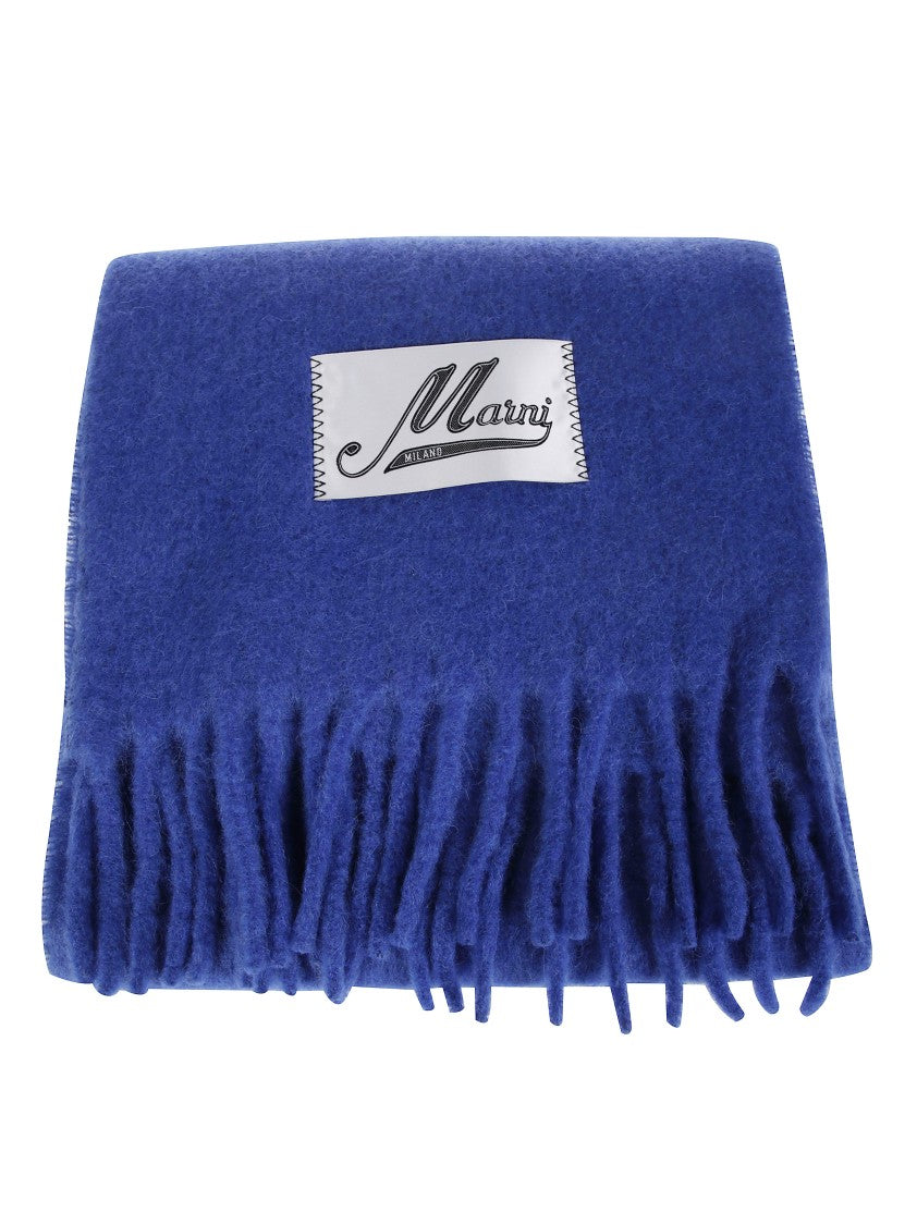 Marni Fringed Blue Scarf With Soft Textured Finish