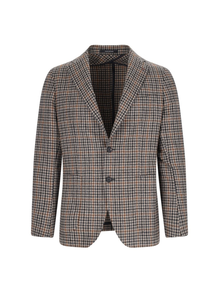 Tagliatore Brown Virgin Wool Checked Blazer
