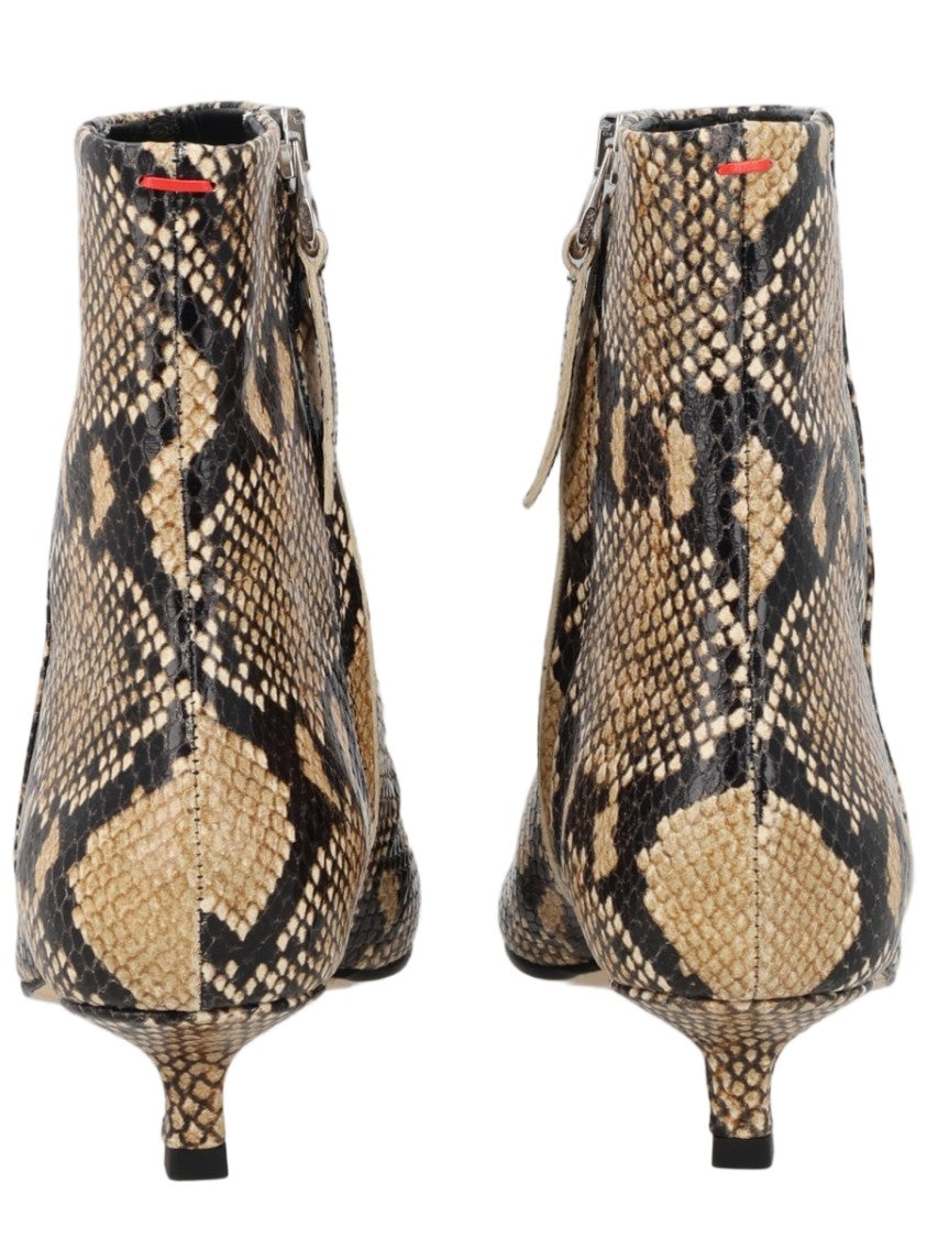Aeydē Snakeskin Pattern Low Kitten Heel Calf Leather Boots