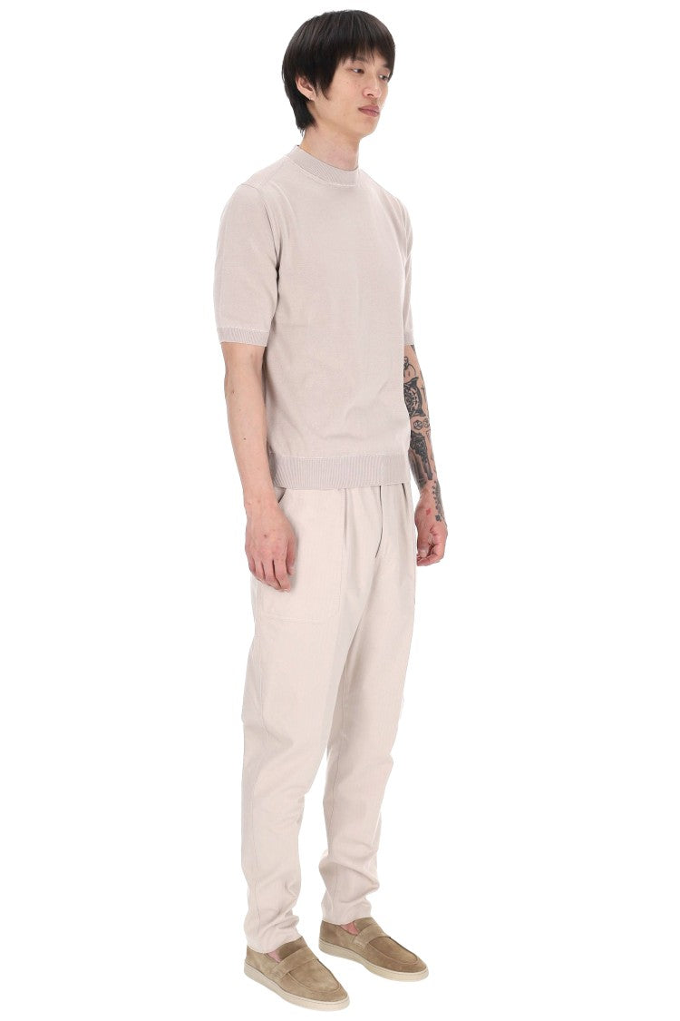 Eleventy Ecru Saddle-Stitched Cotton T-Shirt