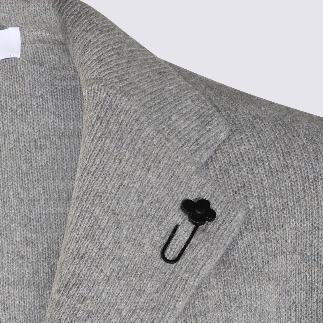 Lardini Textured Knit Notched Lapel Floral Pin Blazer