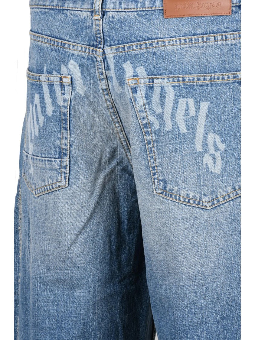 Palm Angels Blue Cotton Curved Jeans