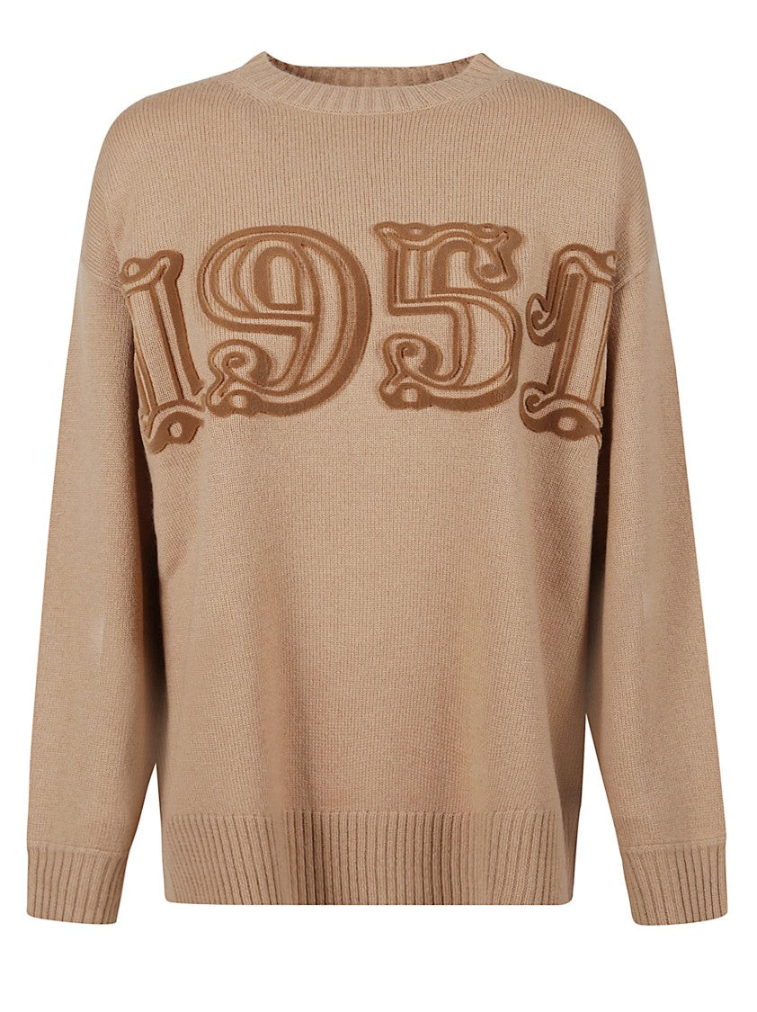 Max Mara Camel Knit Sweater With Vintage Graphic Detail