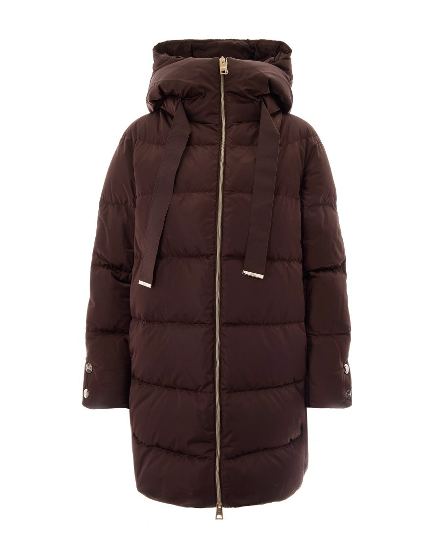 Herno A-Shape Fondente Quilted Grosgrain Hooded Down Jacket