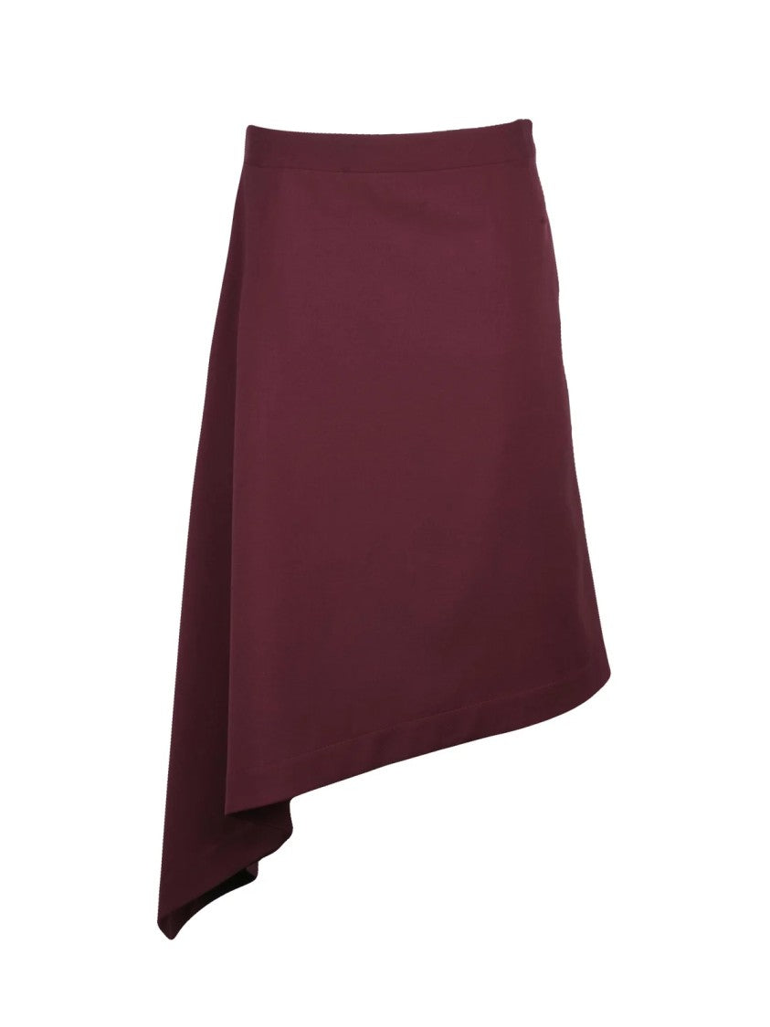 Bottega Veneta Red Wool Zip Asymmetric Midi Skirt