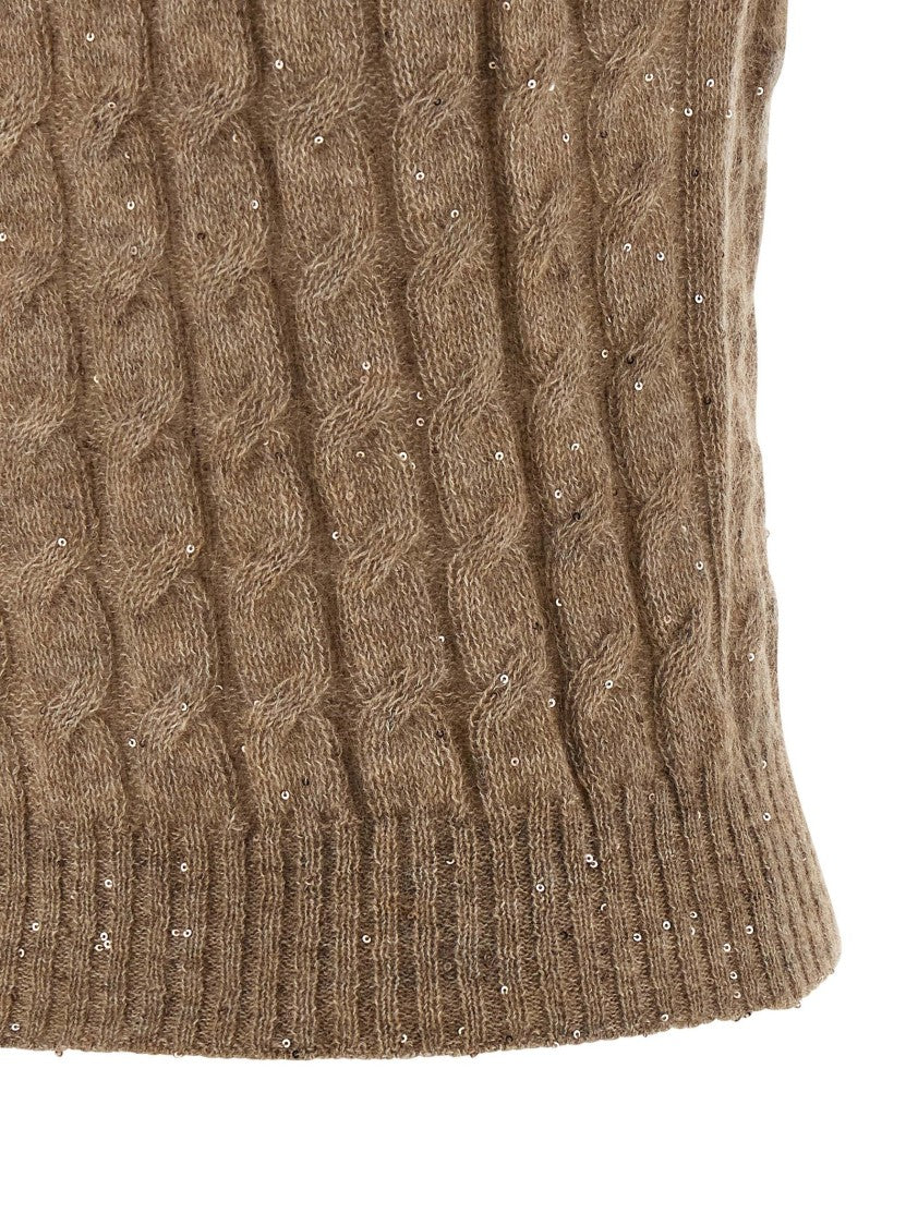 Brunello Cucinelli Cable Knit Vest With Micro Sequin Braids And Ribbed Finish
