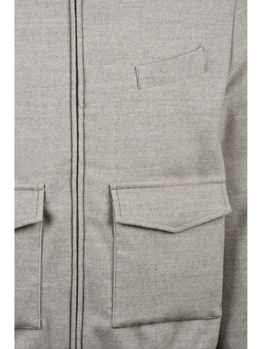 Luigi Borrelli Napoli Beige Virgin Wool Aviator Jacket