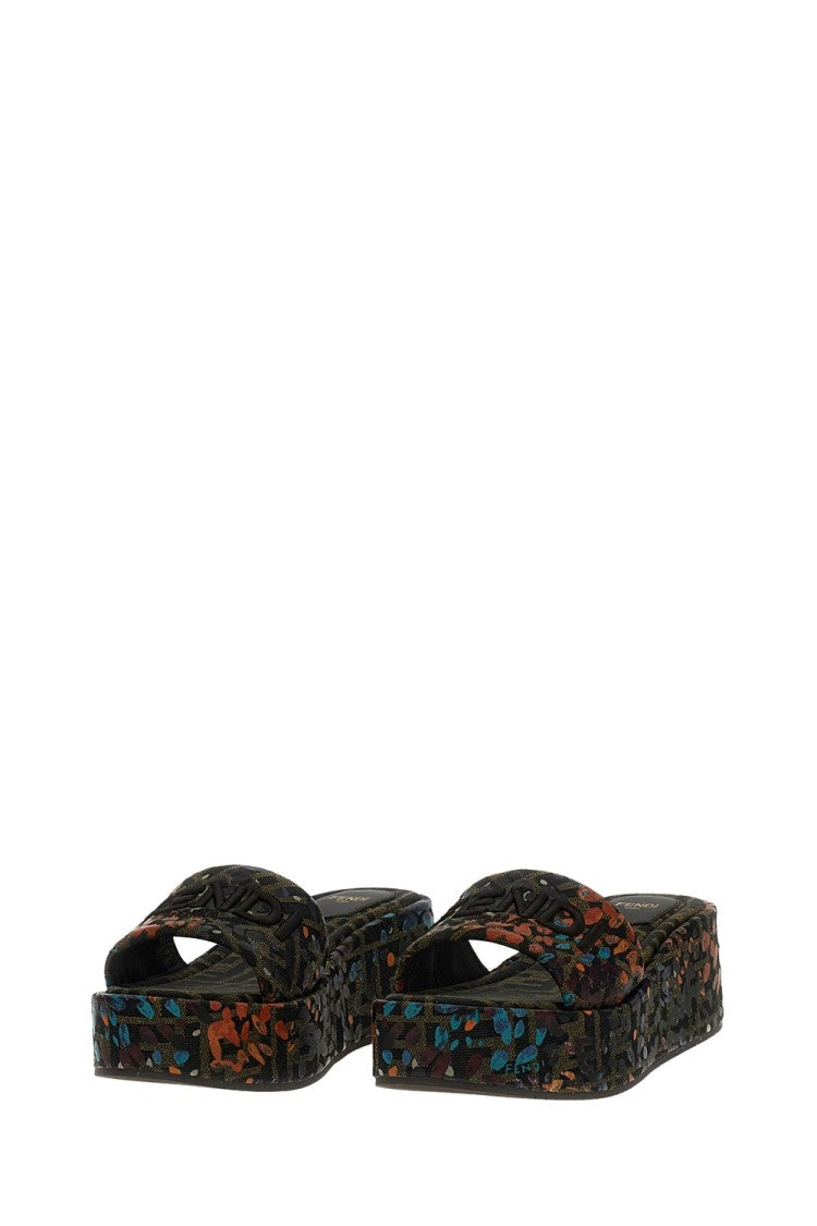 Fendi Multicolor Jacquard Platform Slides
