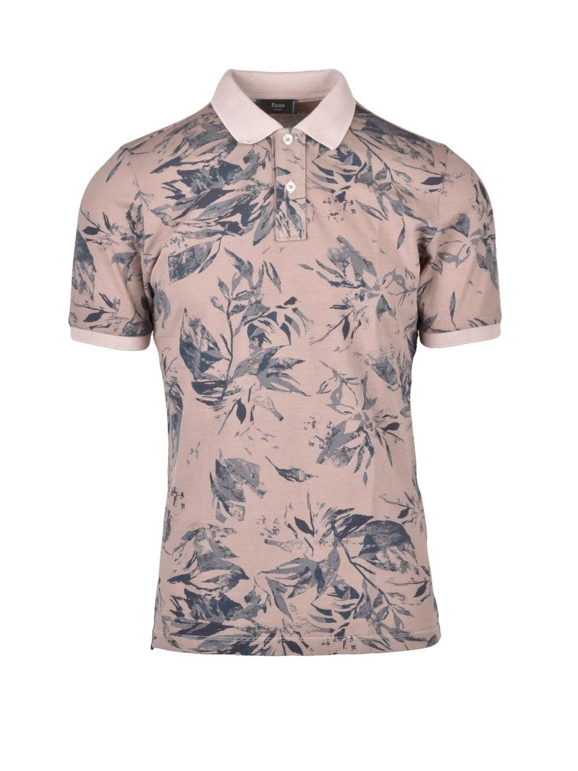Fama Short-Sleeve Polo Shirt With Abstract Leaf Print And Classic Collar