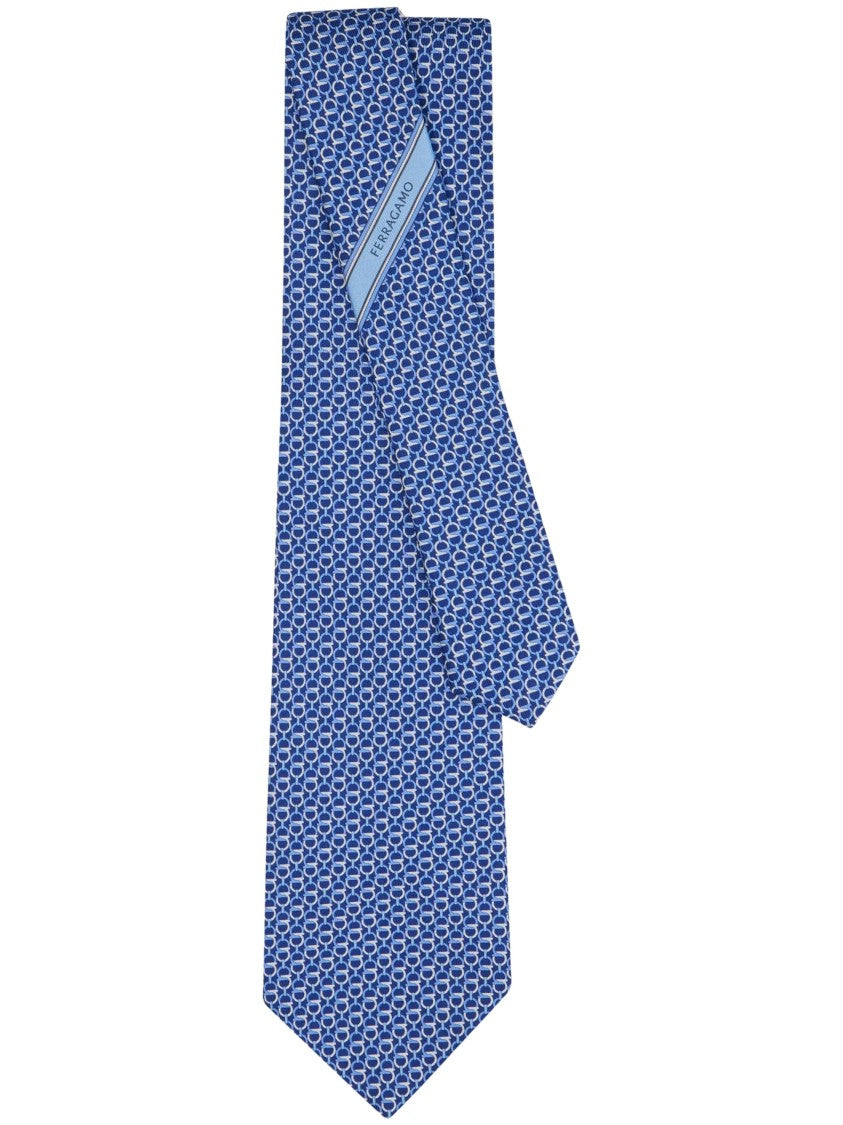 Ferragamo Geometric Pattern Tie In Blue With Smooth Texture