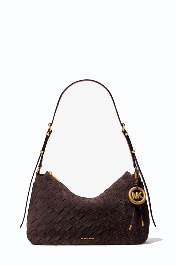 Michael Kors Dark Brown Woven-Effect Leather Shoulder Bag