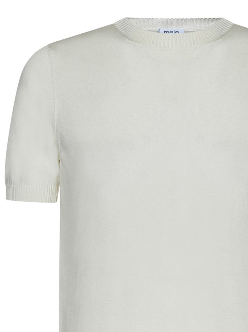 Malo Short-Sleeved Cotton Pullover With Ribbed Trims
