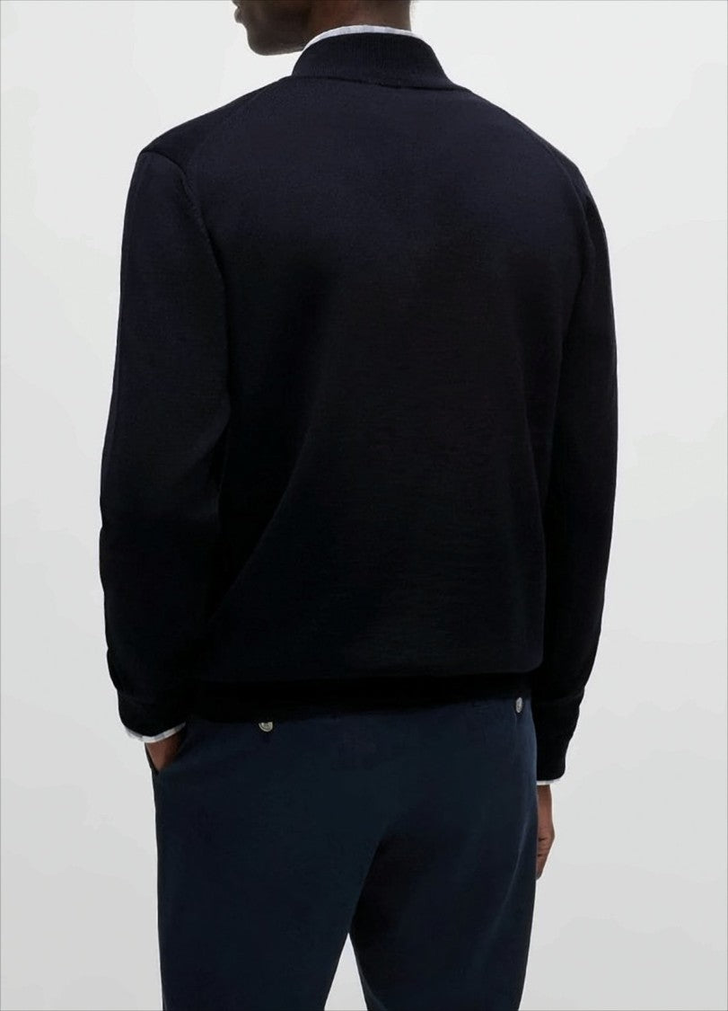 Boss Mandarin Collar Blue Cardigan With Tailored Fit