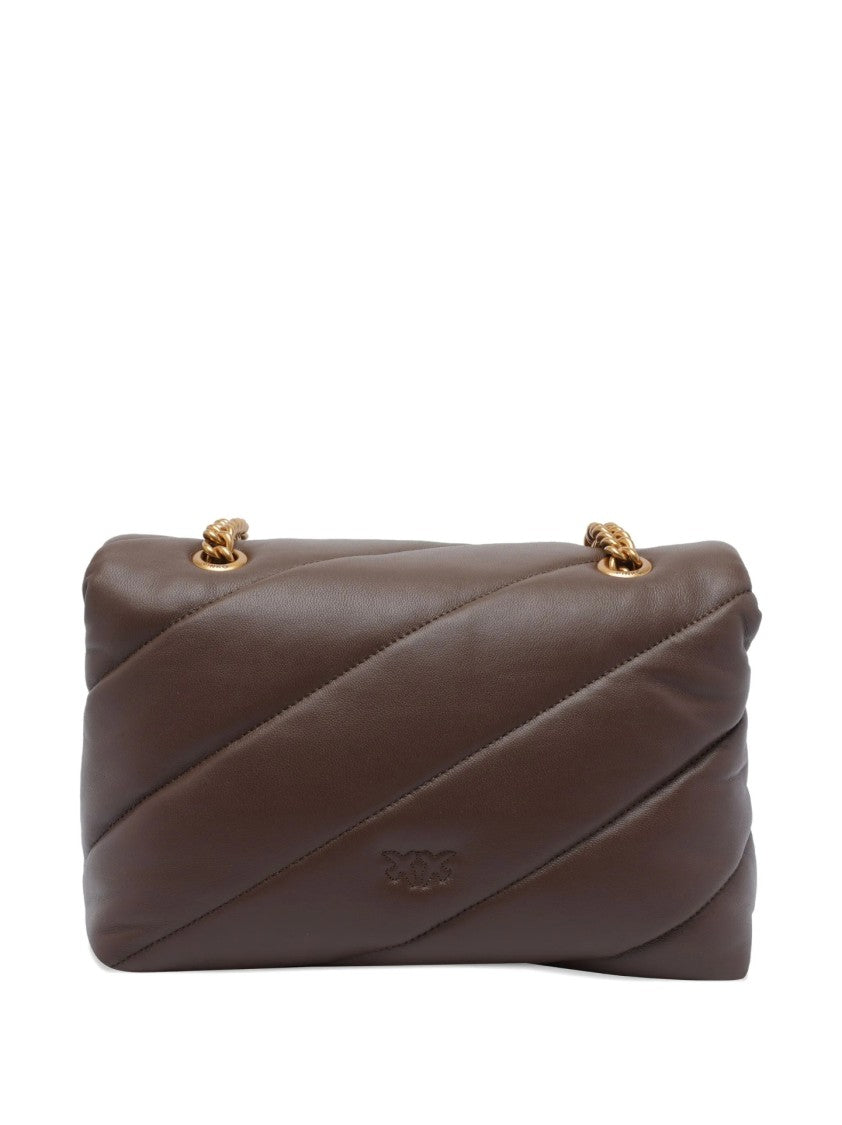 Pinko Quilted Brown Leather Bag With Bird Motif