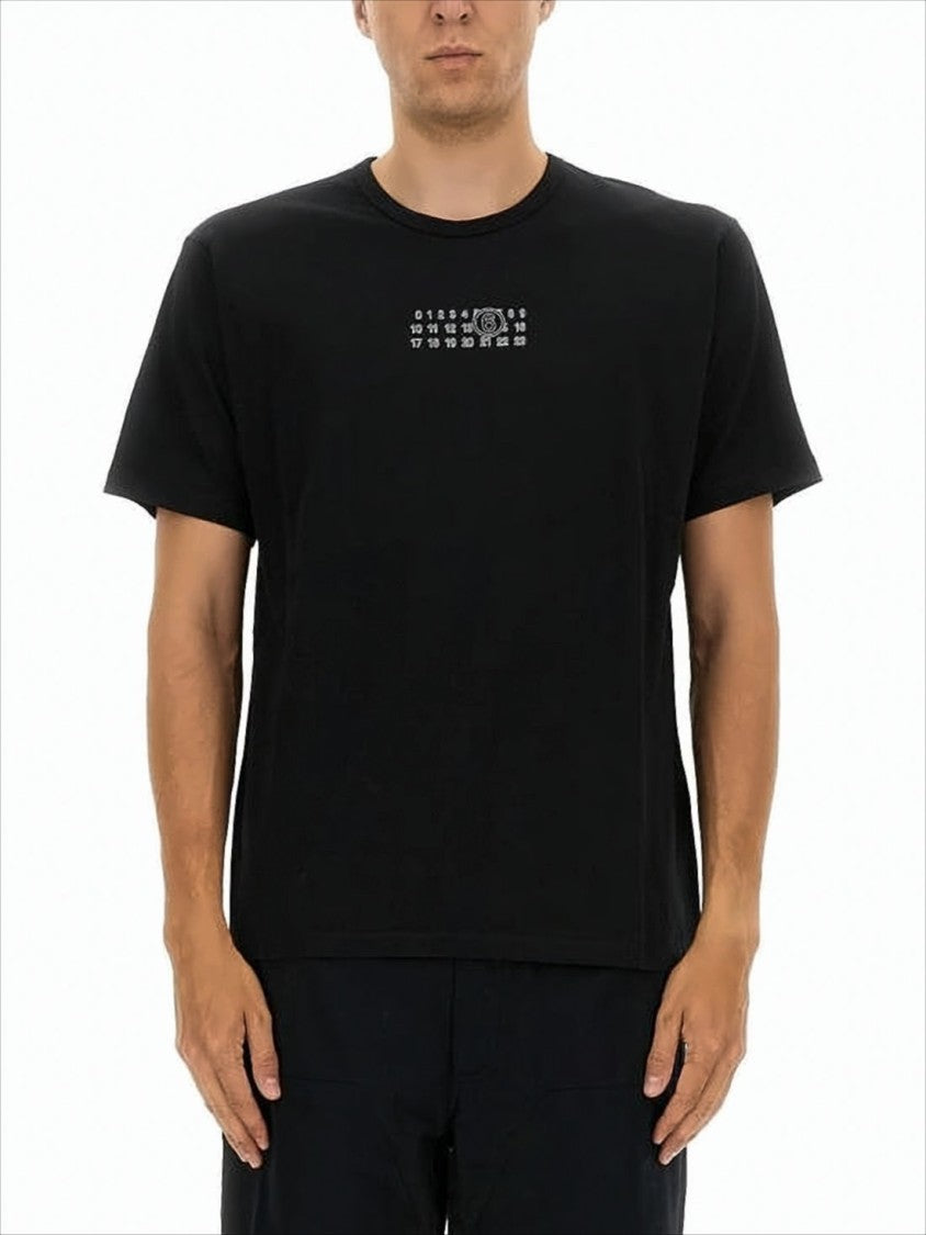 Mm6 By Maison Margiela Minimalist Black Cotton T-Shirt With Numeric Logo