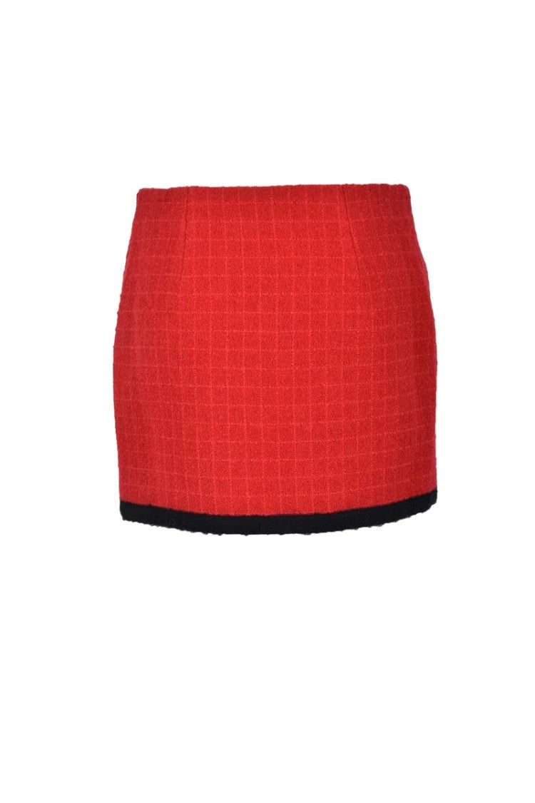 Alessandra Rich Textured Red Mini Skirt With Gold-Tone Detailing