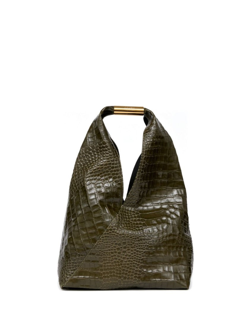 Mm6 By Maison Margiela Structured Green Crocodile Pattern Handbag