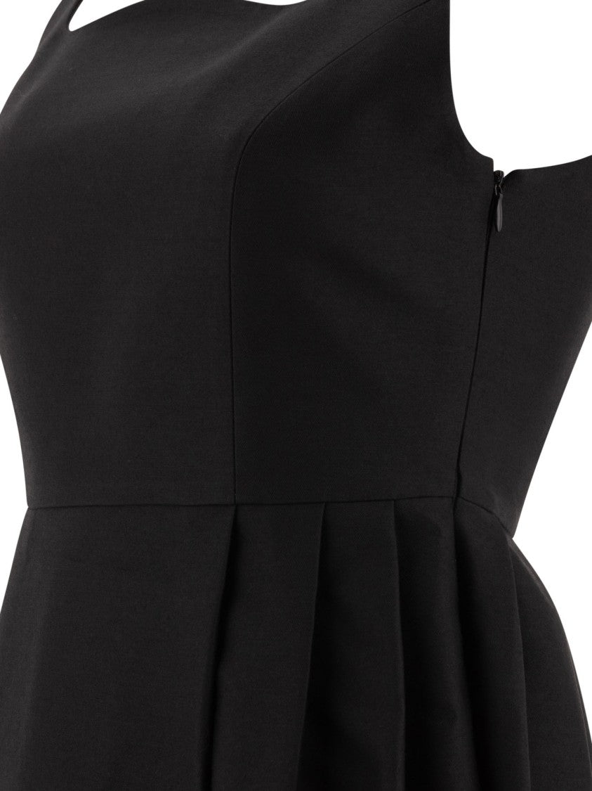 Sandbeige Sleeveless Black Wool And Silk Dress