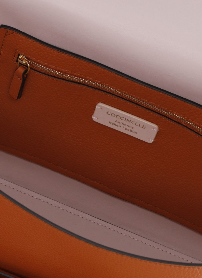Coccinelle Structured Pebbled Leather Shoulder Bag With Gold Hardware