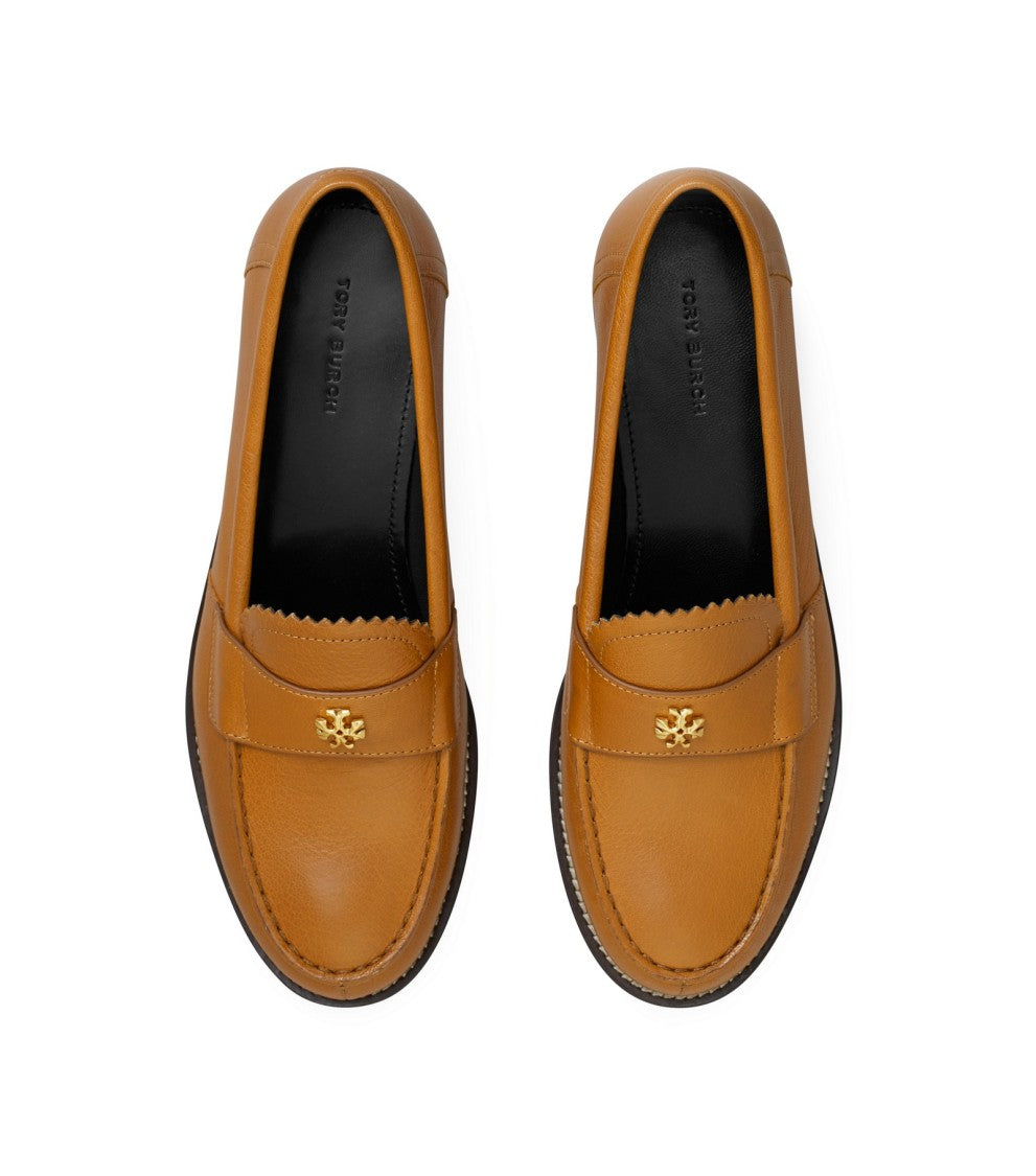 Tory Burch Caprine Leather Classic Loafers With Decorative Emblem